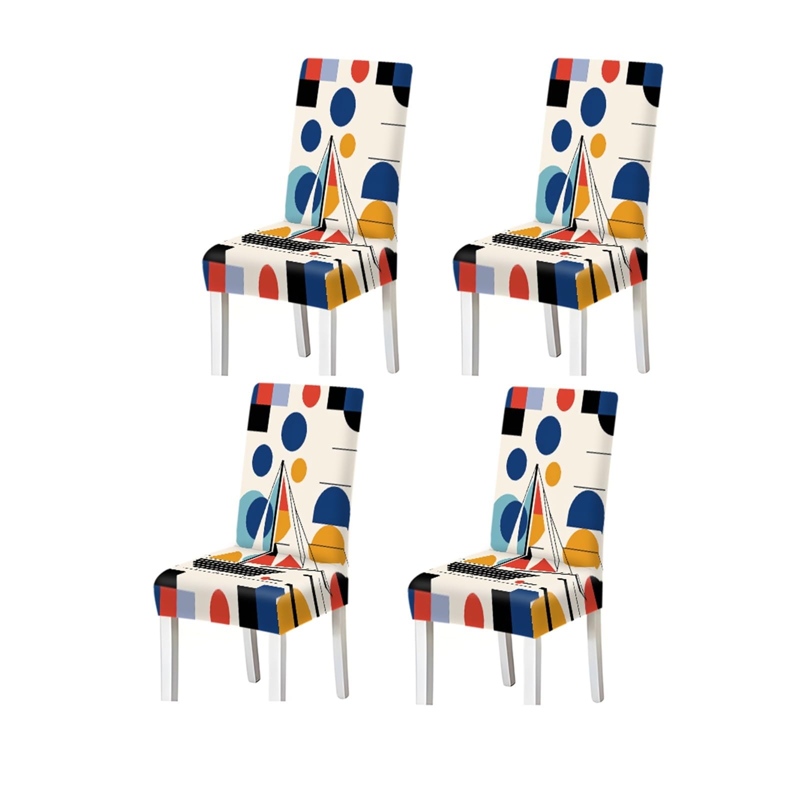 BOSUYBN Mid-Century Modern Geometric Sailboat Print Dining Chair Covers Set Of 2/4/6, Stretch Slipcovers For Kitchen Dining Room Furniture Protectors for Home Dining Room(4PCSChair cover)