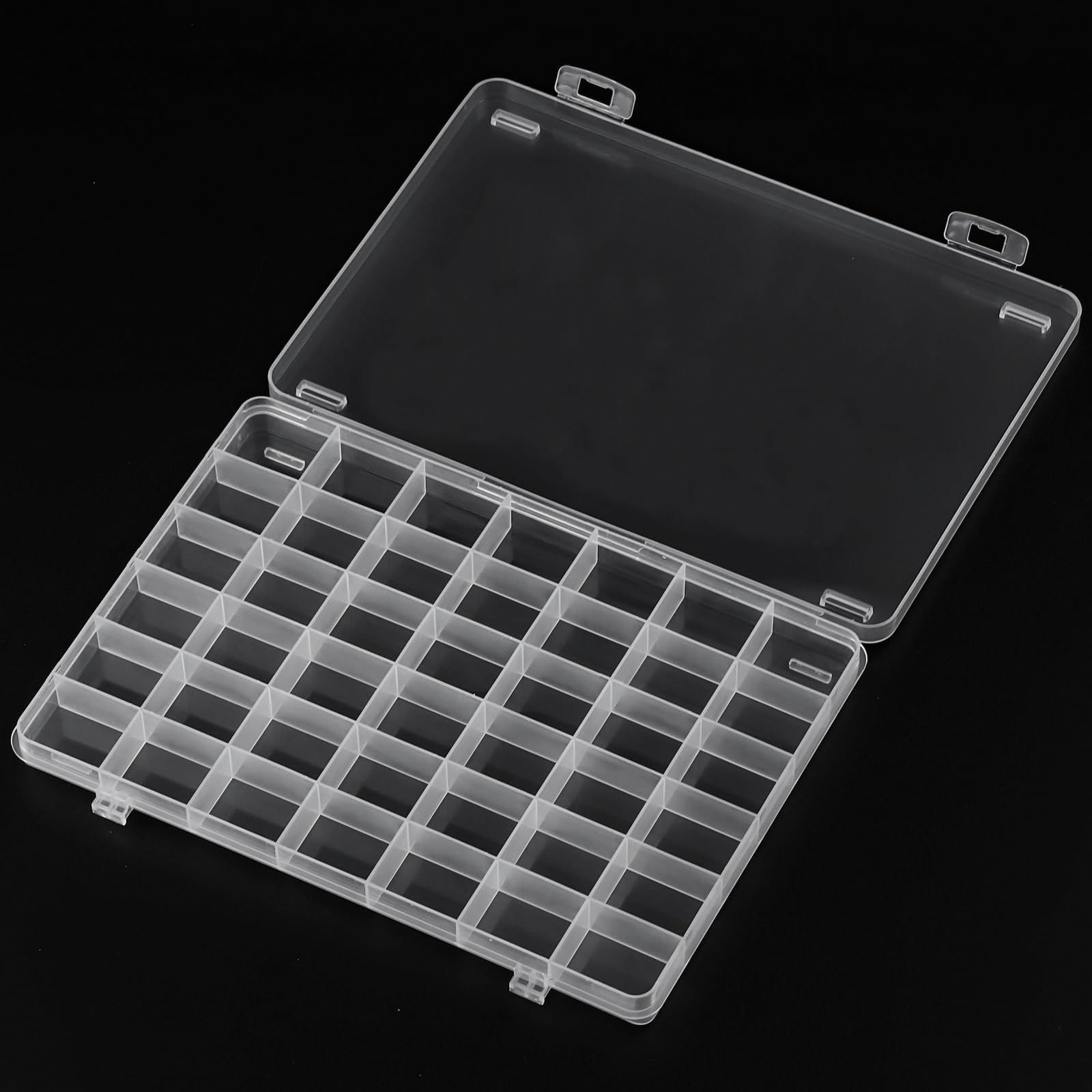 SUTOKAKA 1Pc 42 Grids Clear Plastic Jewelry Organizer Box Large Bead Storage Container with Non-Adjustable Dividers Small Parts Compartment Organizer