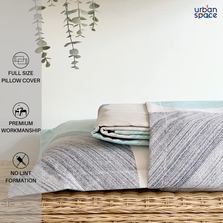 Image of Urban Space 100% Cotton Bedsheet for Double Bed, Serene 200 TC Bedsheet Double Size Bed Cotton with 2 Pillow Cover (88 x 100 inches, Oval Blue)