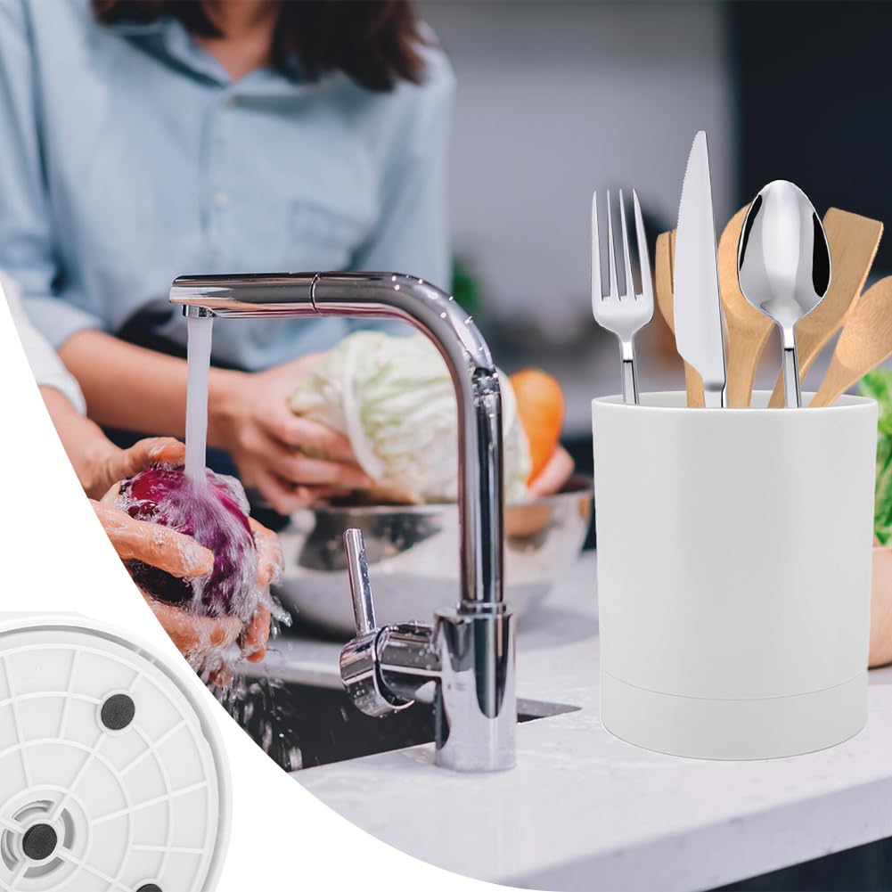 Organizador de Utensilios Giratorio 360°, Soporte Cocina ​​Encimera ​​Palillos Contenedor Almacenamiento Vajilla Casera Hogar ​​​​PP Cubiertos Porta Estante Cuchillos Versátil Ajustable(Blanco)