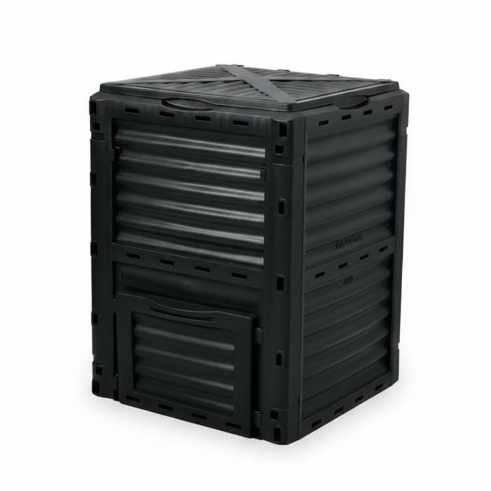 Qianly Contenedor de Compostaje Exterior Compostera Jardín Compostador Cubo Aireado Descomposición Uniforme Abertura Frontal Plástico PP para Uso Exterior, Negro, Negro, 300 litros