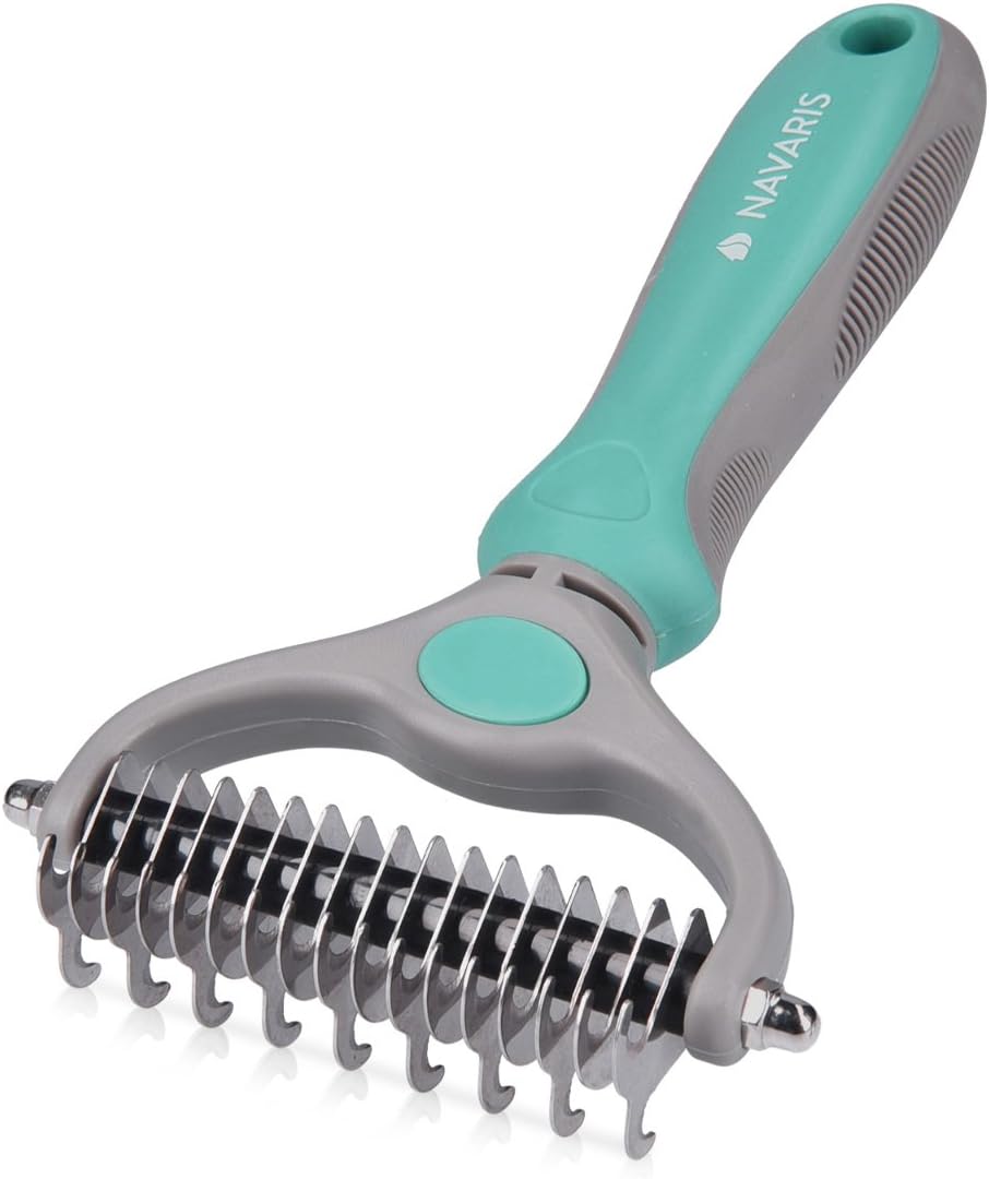 NavarisPet Fur Dematting Comb - Grooming Undercoat Remover Dog Brush - Cat Hair Deshedding Tool for Small Medium Large Pets with Long or Short Hair