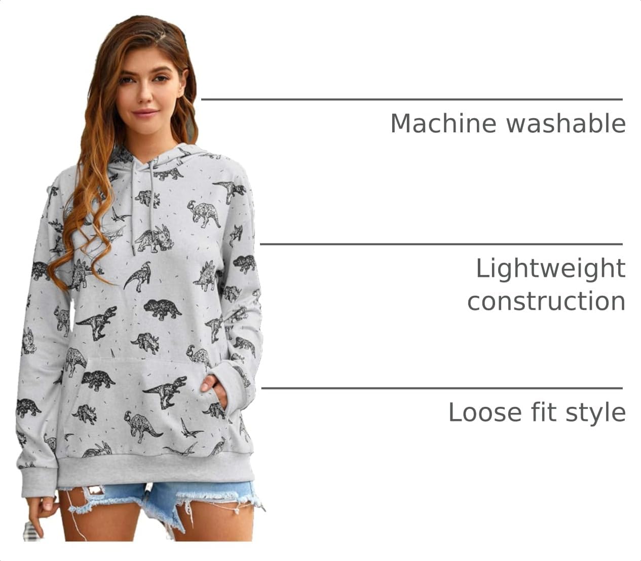 Women Cute Dinosaur Hoodie Lightweight Dino Graphic Pullovers With Pockets image 4