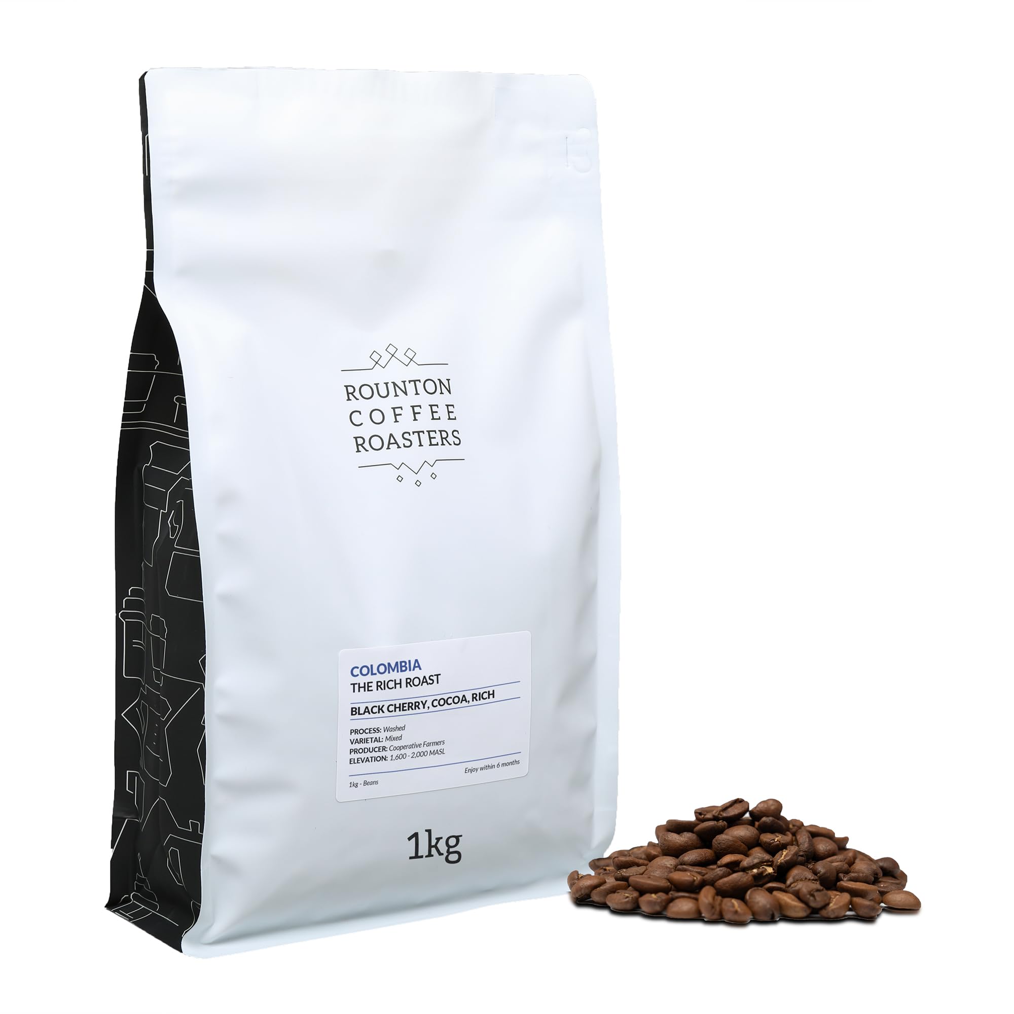 Rounton Coffee Roasters Colombian Rich Roast Coffee Beans 1kg | Dark Roast | Strong & Full-Bodied | 100% Arabica | Freshly Roasted in Yorkshire