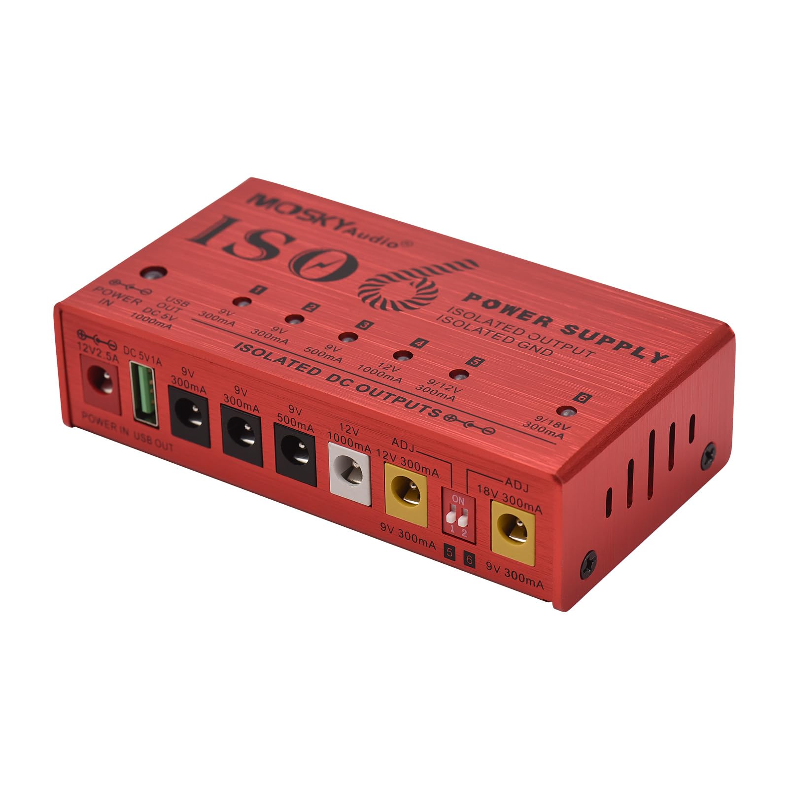 Alimentatore per Strumenti Musicali a 7 canali con Protezione da cortocircuito Indicatore di Alimentazione a LED 6 uscite CC e 1 Uscita USB per Pedale Effetto Chitarra Altri