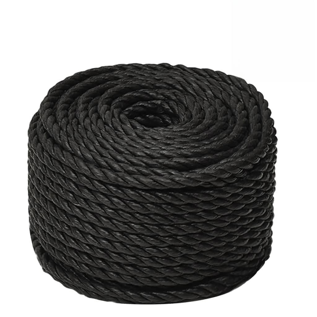 Linia outdoorowa – pleciona lina, Biała pleciona lina polipropylenowa o wymiarach 16 mm x 25 m, odporna na warunki atmosferyczne, rozdarcia, do użytku zewnątrz(Black/50 M,14 mm)