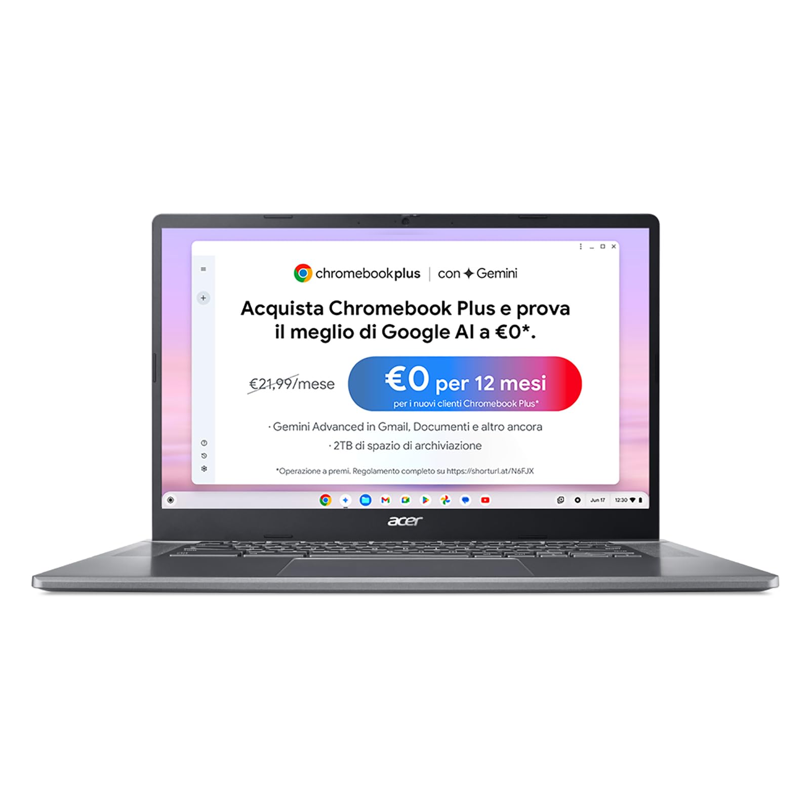 Acer Chromebook Plus 515 CB515-2H-38J3, Notebook con IA Google, PC Portatile, Processore Intel Core i3-1215U, Ram 8 GB DDR5, 256 GB PCIe SSD, Display 15.6" FHD IPS, Scheda Grafica Intel UHD, ChromeOS