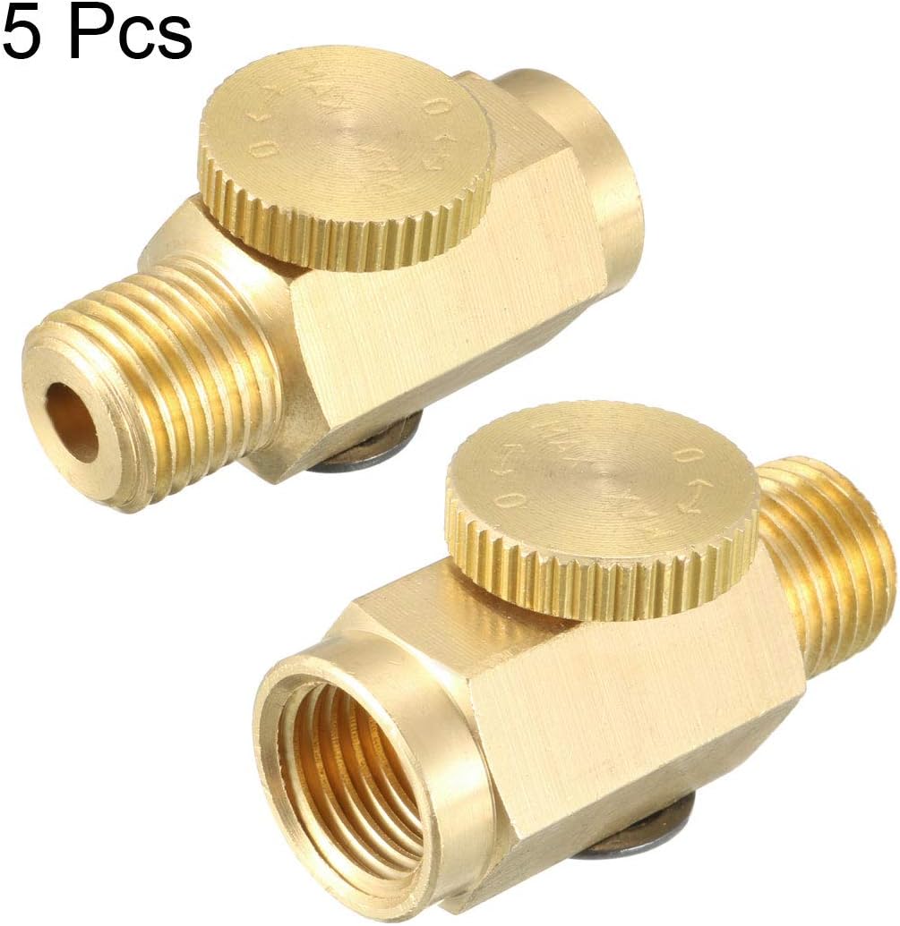 uxcell Brass Air Regulator, in-Line Air Flow Regulator Valve Brass Connector, 1/4" NPT Male x 1/4" NPT Female 5pcs
