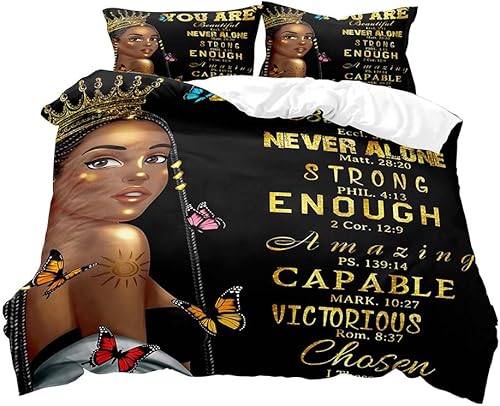 Miniatura 2 de LUVIVIHOME Juego de ropa de cama de 3 piezas para niñas negras afroamericanas, funda de edredón matrimonial, funda de edredón mágica con purpurina