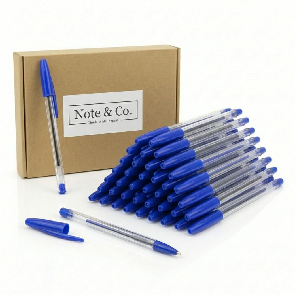 Note & Co Ballpoint Pens 50-Pack – Bulk Box of Biros for Office, School, Writing & Drawing – Medium Point 0.7mm, Smooth Quick-Dry Ink (Blue) — image 1