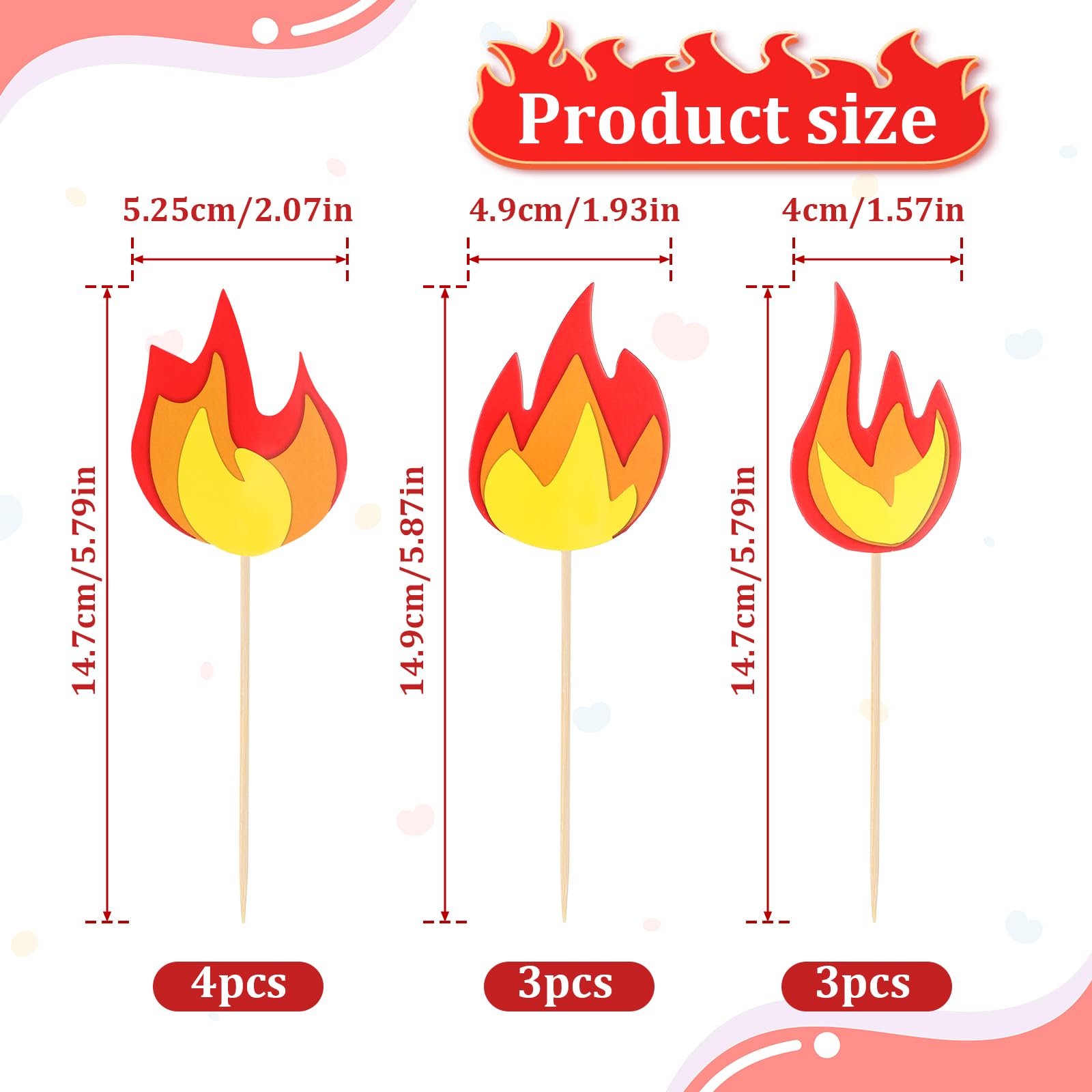 10 Pieces Fire Flame Cake Decorations, Fire Truck Cake Topper Firefighter Themed Birthday Decorations Truck Birthday Party Supplies Fake Campfire Cupcake Topper