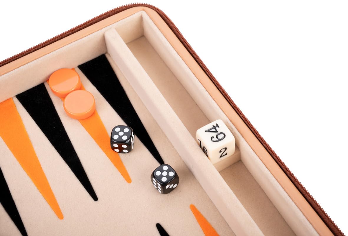 Engelhart - 250501 - Backgammon da Viaggio 9" in Astuccio Beige, Arancione e Nero – Gioco da Tavolo Tascabile