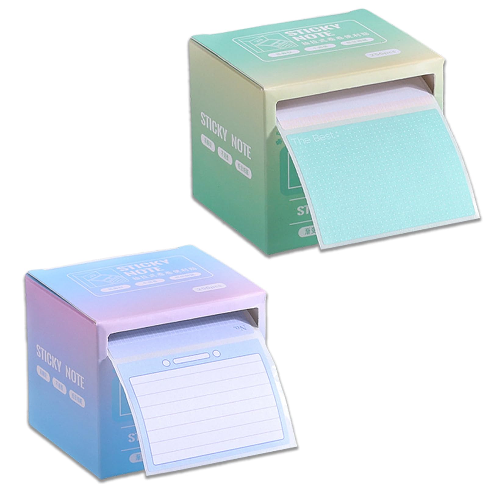 Fkereg 2 Pack Pull-Out Full Adhesive Sticky Notes Roll Tape 512 Sheets 8 Patterns, 1.8 x 2.5 Inch Cute Sticky Note Pads, Colorful Self-Stick Memo