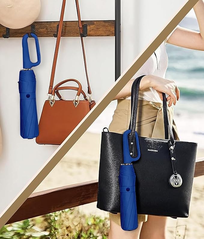 Image of TEKCOOL UV Umbrella with Novelty Carabiner Handle, Travel Umbrellas for Rain and Sun Windproof Compact, Automatic Open Close, 8 Ribs, Portable Umbrella for Men and Women(Navyblue)