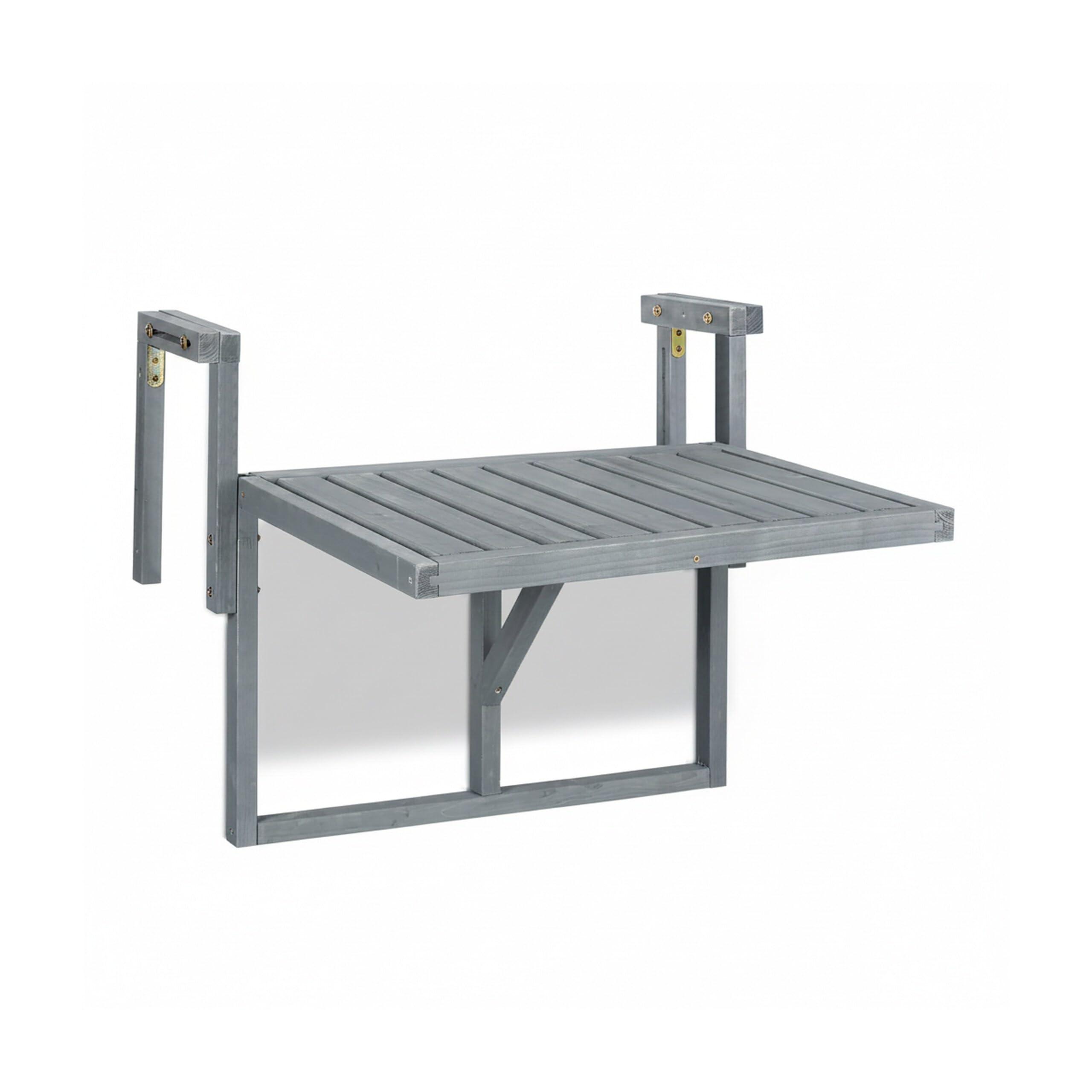 Relaxdays Mesa Balcón Plegable, Mesita Auxiliar para Colgar de Barandilla, Altura Regulable, 55x70x65 cm, Madera, Gris