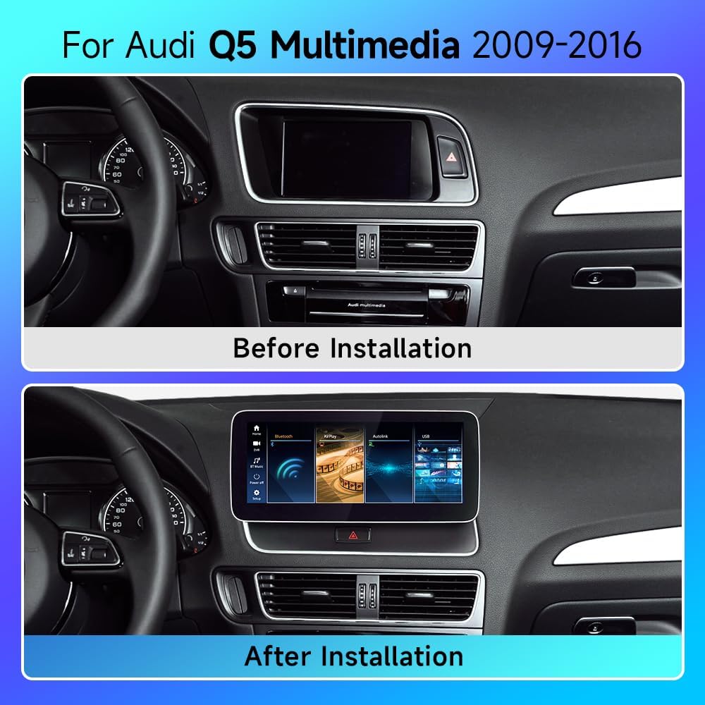 Image showing the car dashboard before and after installation of the new stereo