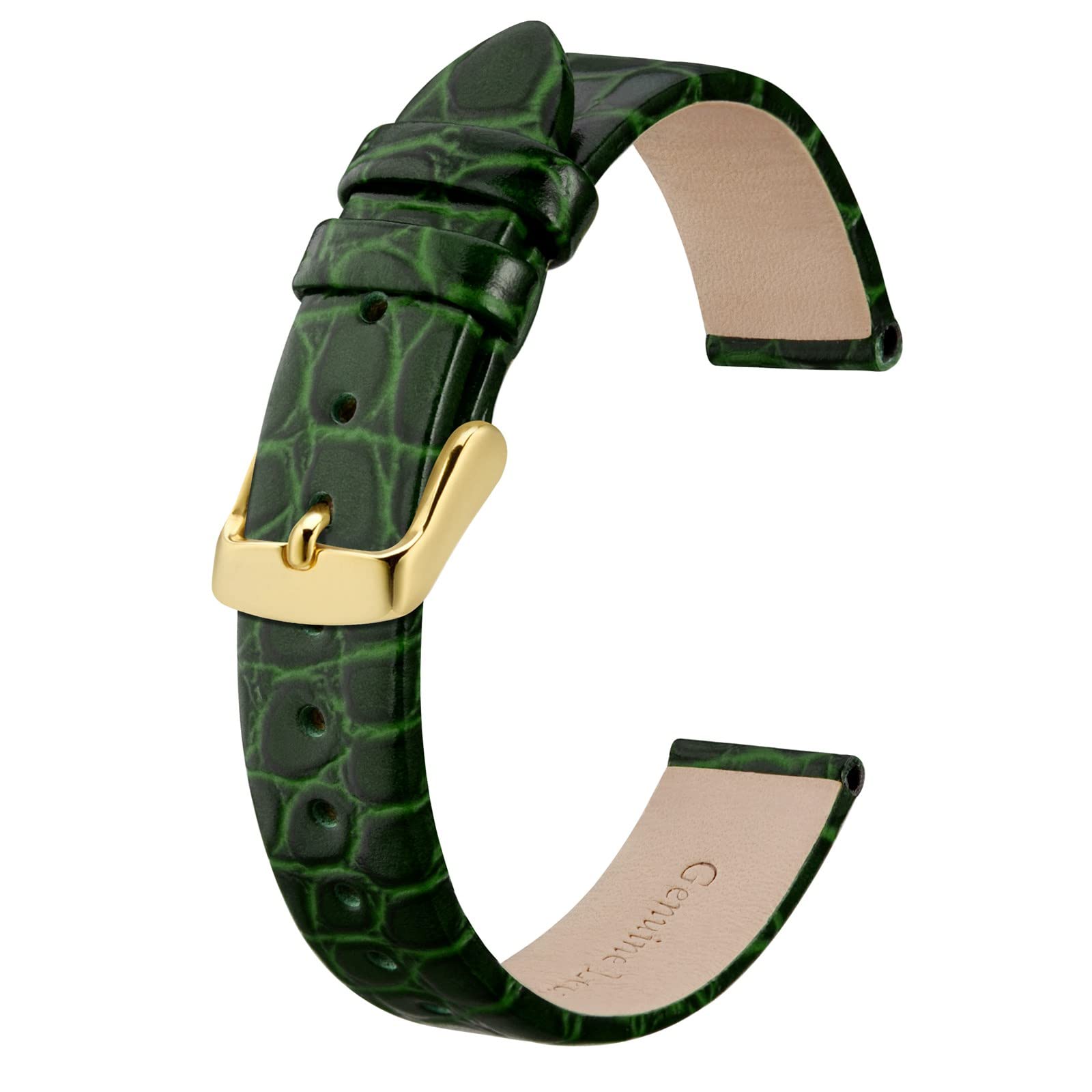 BISONSTRAP Watch Straps for Women, Crocodile Pattern Leather Thin Watch Replacement Bands, 8mm 10mm 12mm 14mm 16mm 18mm 20mm