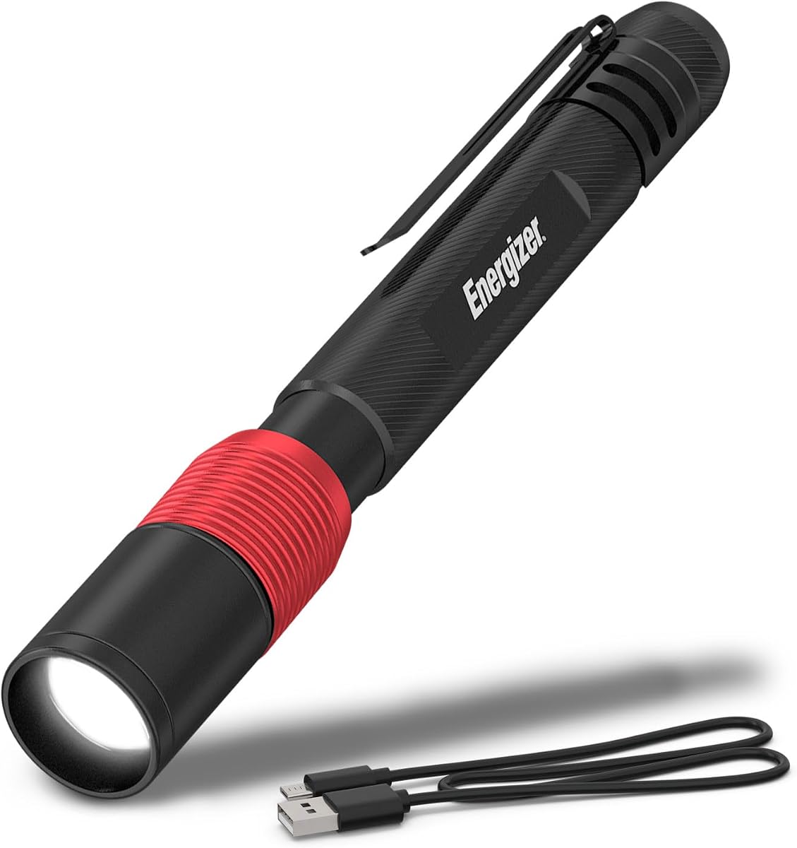 Energizer X-400 Linterna recargable, linterna brillante IPX4 resistente al agua, ligera y duradera, linterna recargable, cable de carga USB incluido