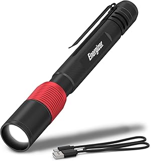 Energizer X-400 Pen light Flashlight Rechargeable, Bright Penlight IPX4 Water-Resistant, Lightweight and Durable, Rechargeable Flashlight, USB Charging Cable Included