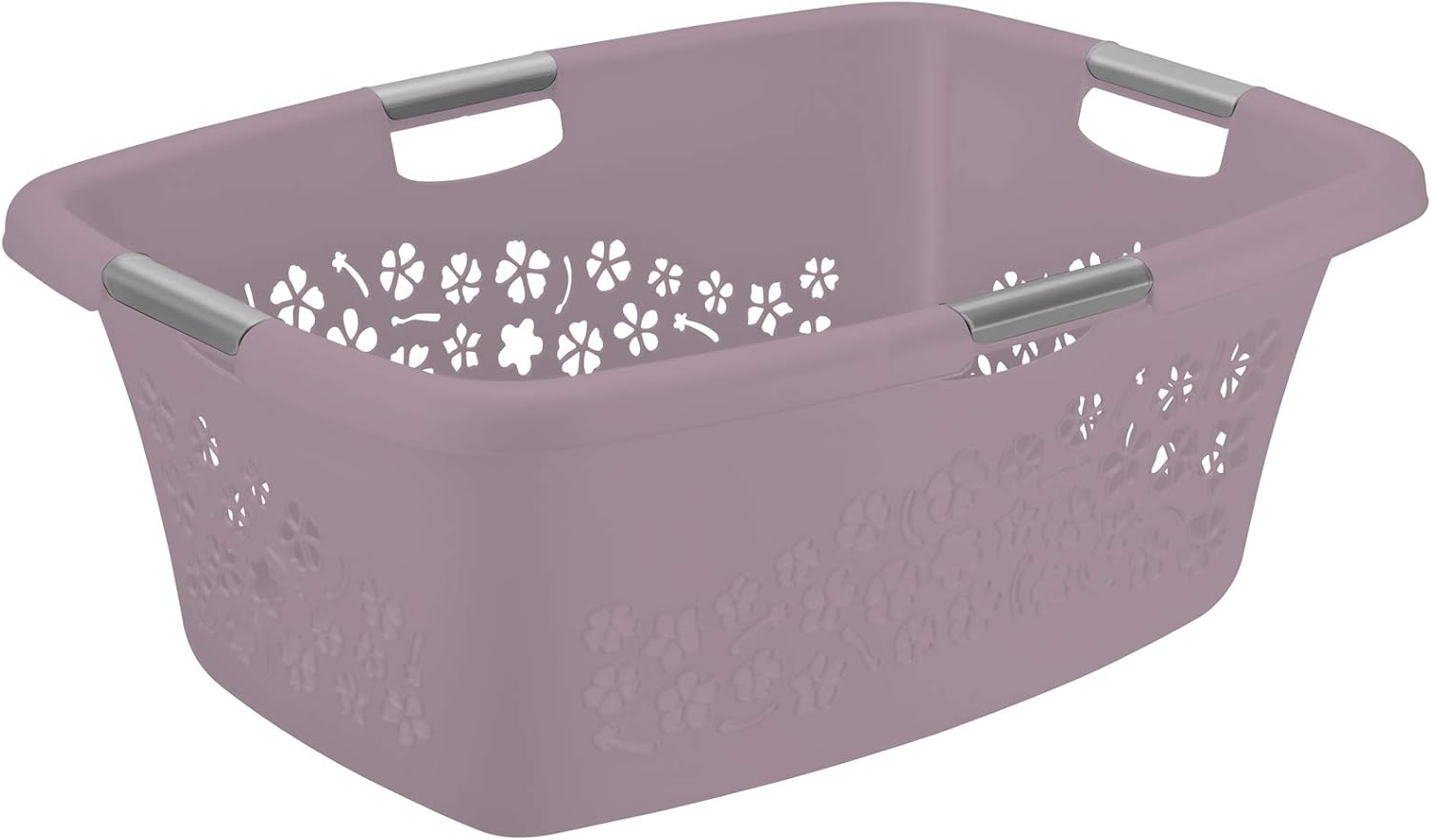 Rotho Flowers Cesta de la ropa 50l con 4 asas, Plástico (PP) sin BPA, malva, 50l (65.1 x 48.6 x 26.2 cm)