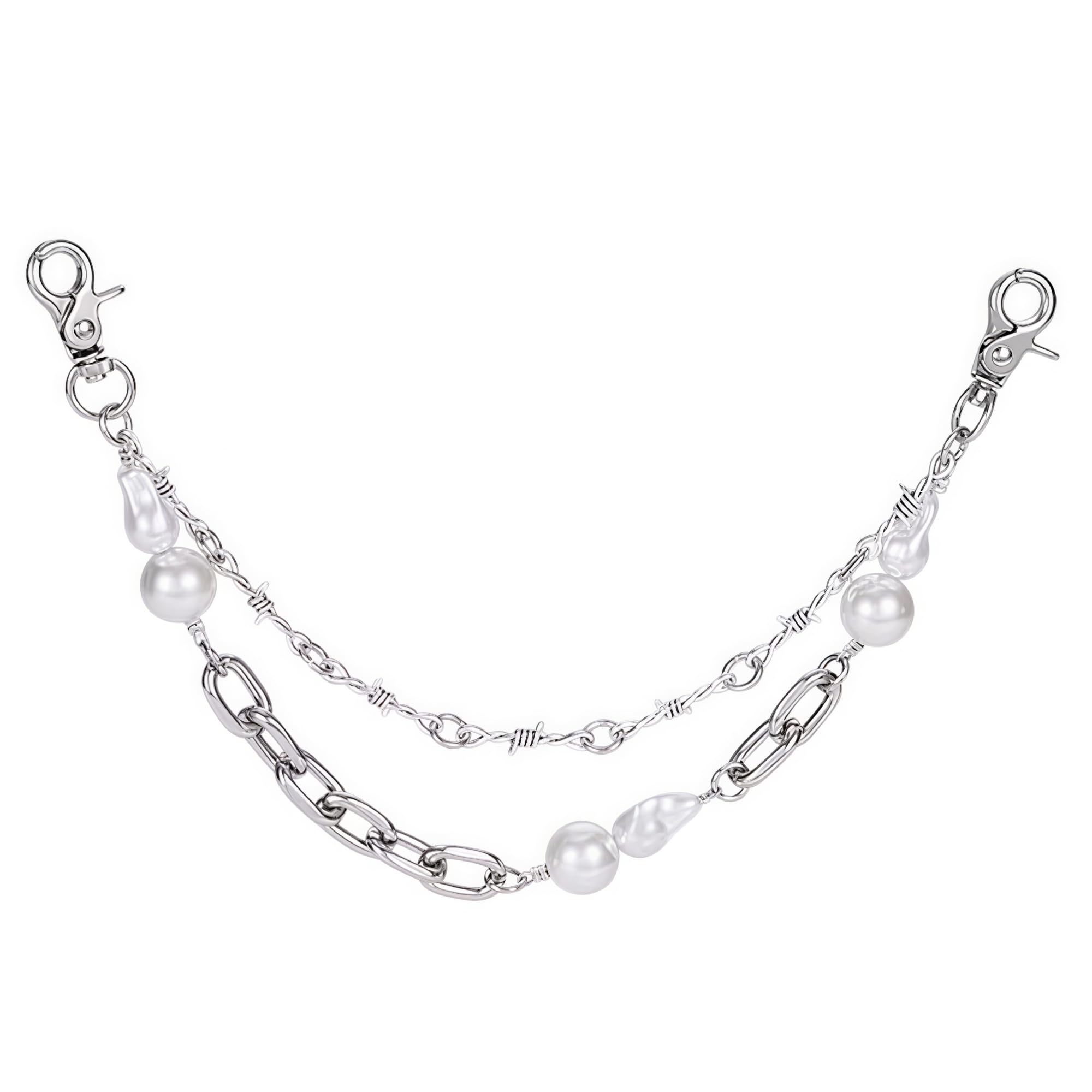Multi-Use Punk Pearl Chain - Silver Tone Bag Chain &amp; Pants Chain for Women, Edgy Statement Accessory for Handbags, Jeans, Fashion Jewelry