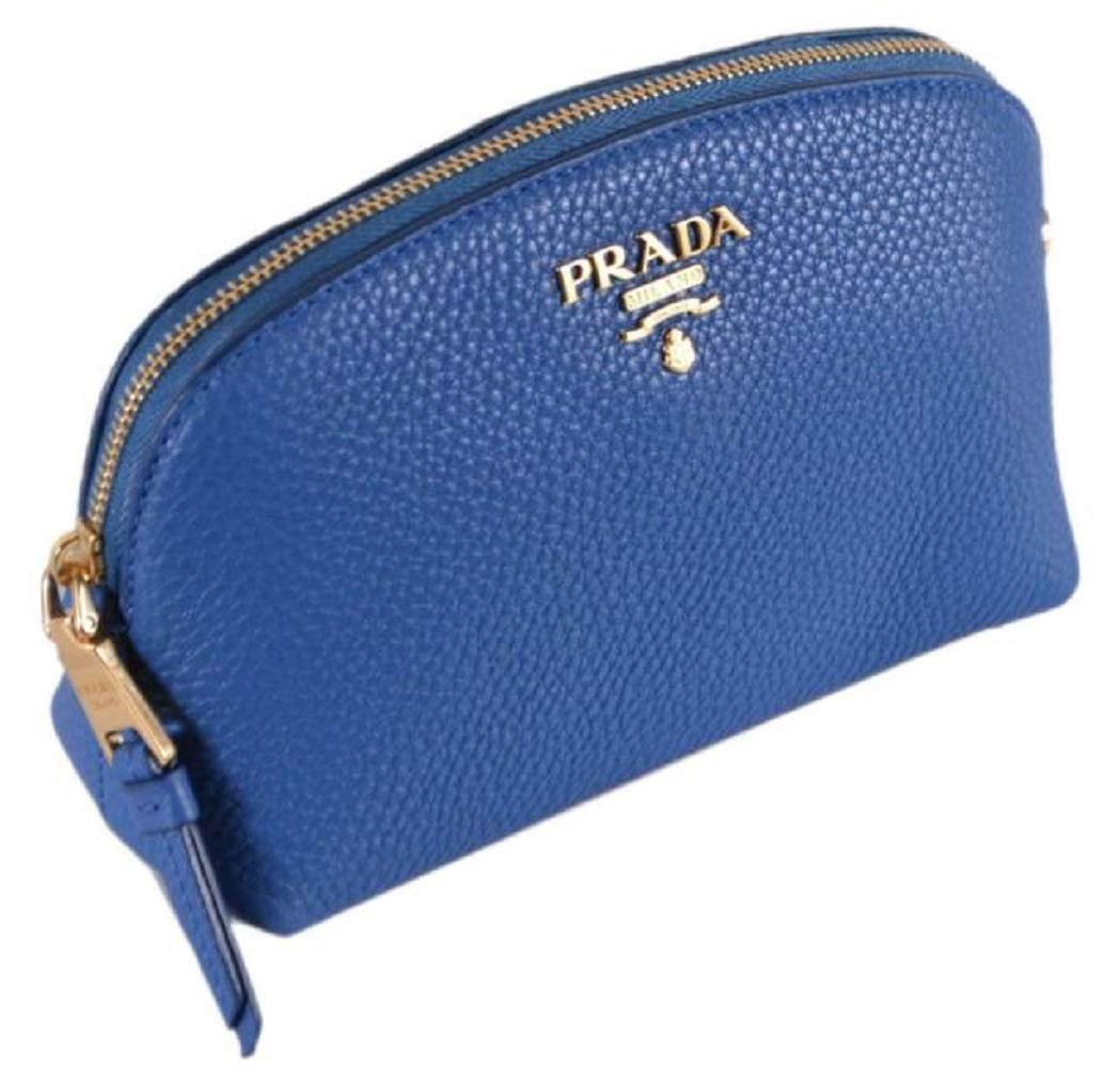 PradaContenitore Azzurro Blue Vitello Daino Vanity Cosmetic Case 1ND005 (Blue)