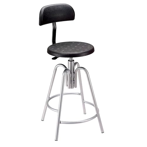Global Industrial Polyurethane Shop Stool with Backrest Black