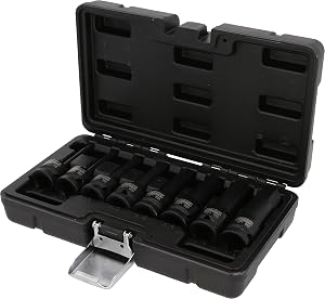 KS Tools – 911.0902 – Jeu de douilles mâles à chocs 6 Pans 1/2′ – L.75 mm – Outillage mécanique auto – Malette de rangement et de transport en chrome molybdène – 8 Pièces