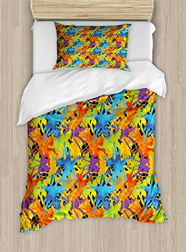 Ambesonne Abstract Duvet Cover Set, Contemporary Style Color Splashes Vibrant