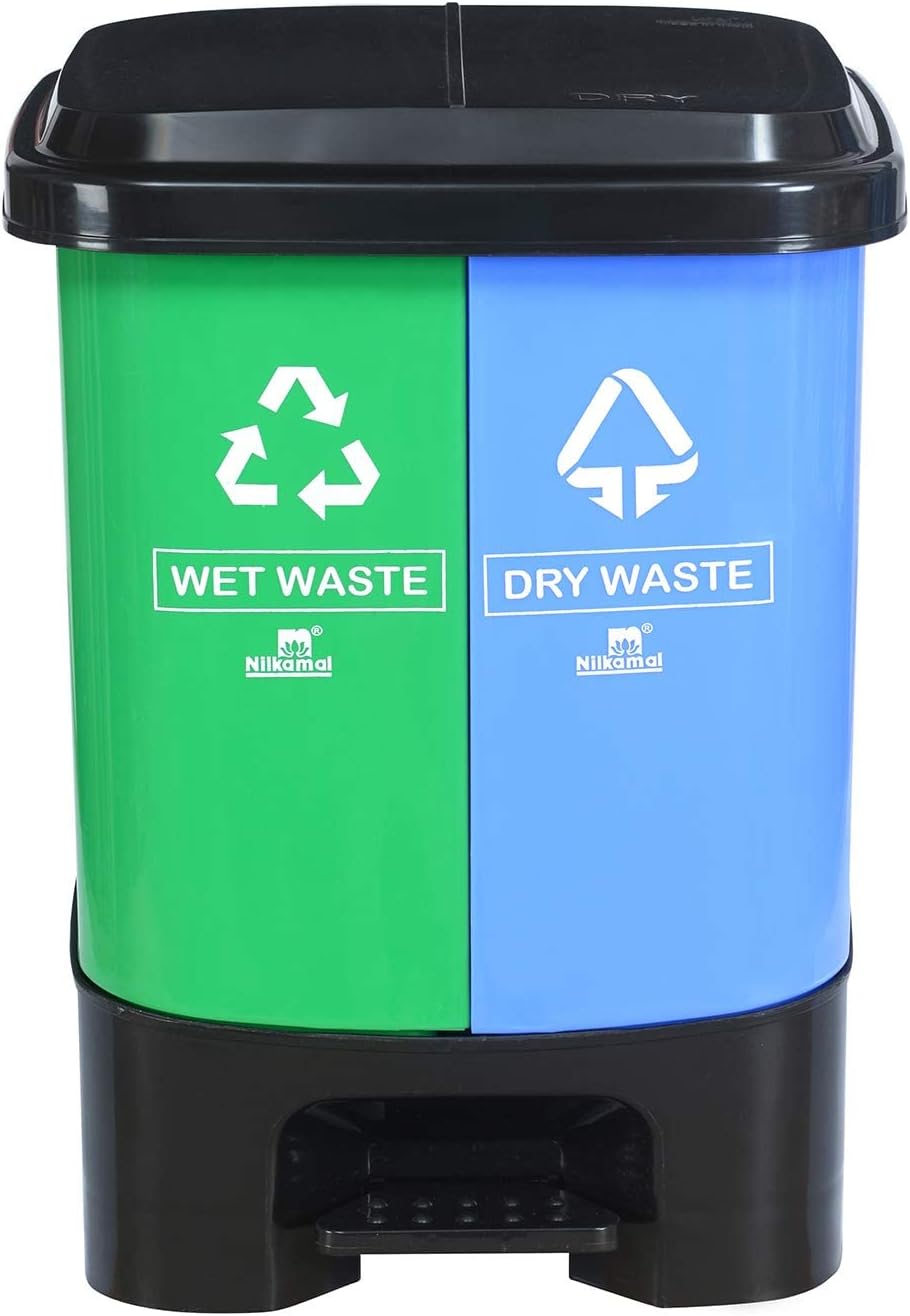 Livshine Plastic Step-On Twin Color Dustbin for segregation of dry and wet waste Garbage Bin with Handle | Dustbin for Kitchen-Bathroom(Blue 10 Ltr and Green 10 Ltr)