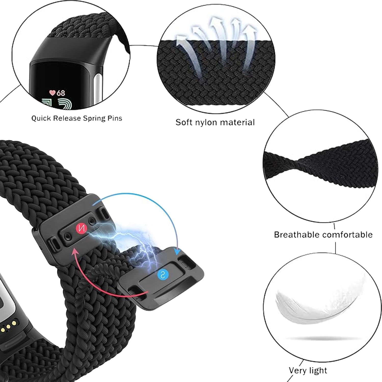 Sundara Braid Nylon Compatible with Fitbit Charge 6 Watch Bands Magnetic Stretchy Fabric Soft Loop Straps Adjustable Wristband Fitbit Charge 5 Band/Charge 6 Fitness Tracker Replacement Women Men image 2