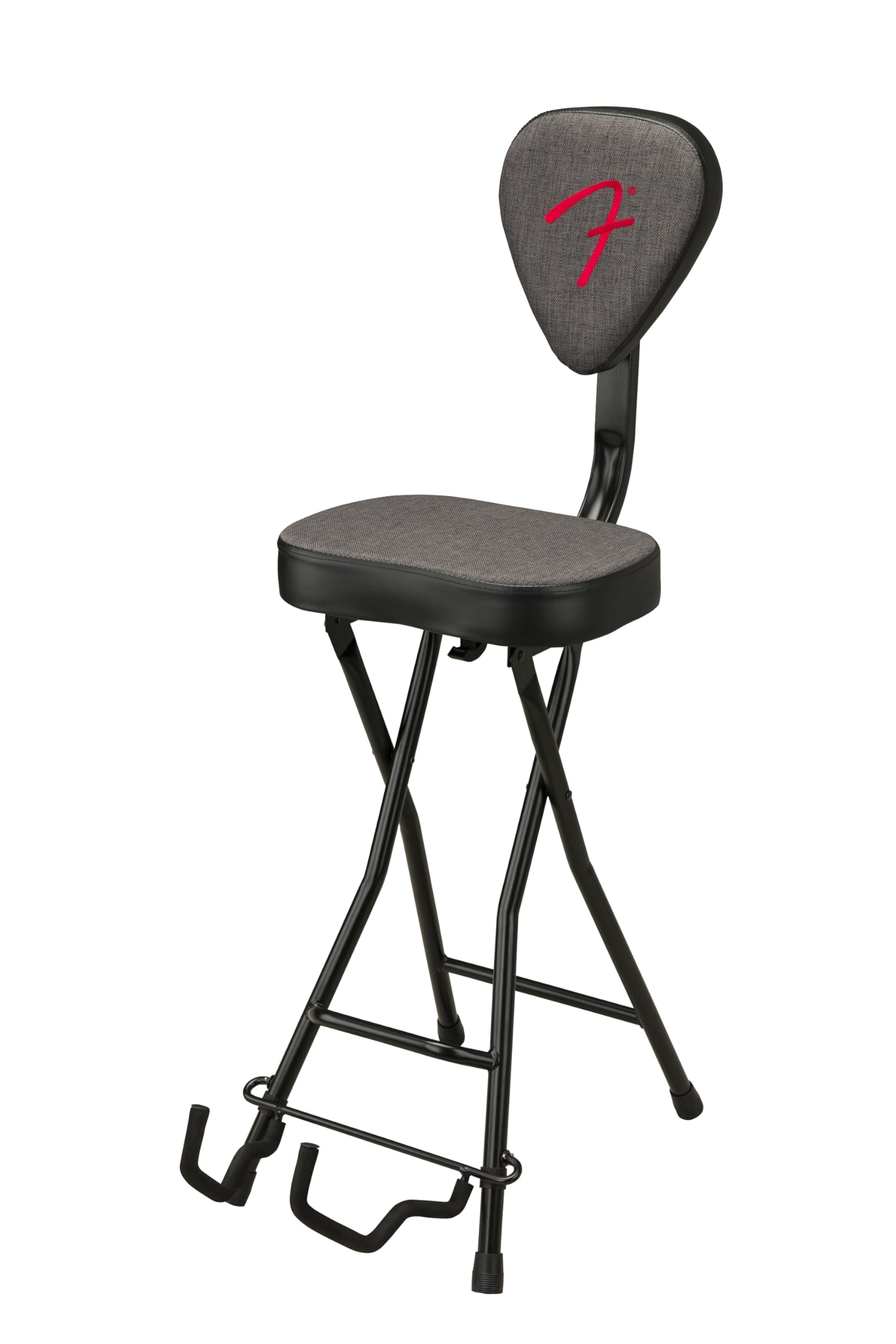 351 Seat and Guitar Stand Combo, Collapsible Design, Removable Backrest, Gray Tweed Fabric, Non-Slip Feet