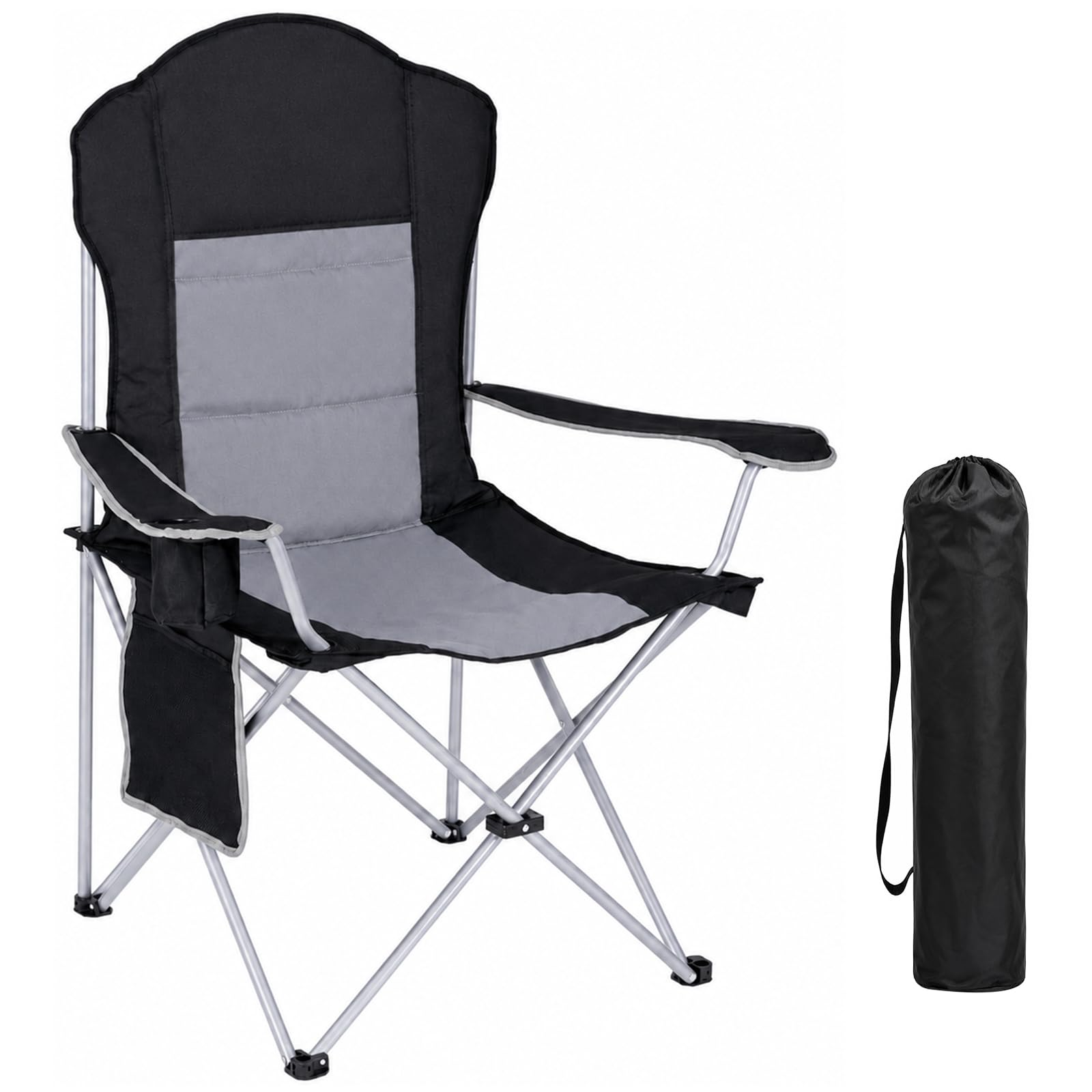 SURFOU Foldable Camping Chair, 160 kg Load Capacity, High Backrest, Wide Seat, Cotton Padded, XXL Camping Chair, Comfortable Fishing Chair for Camping, Festival, Beach, Garden, Balcony