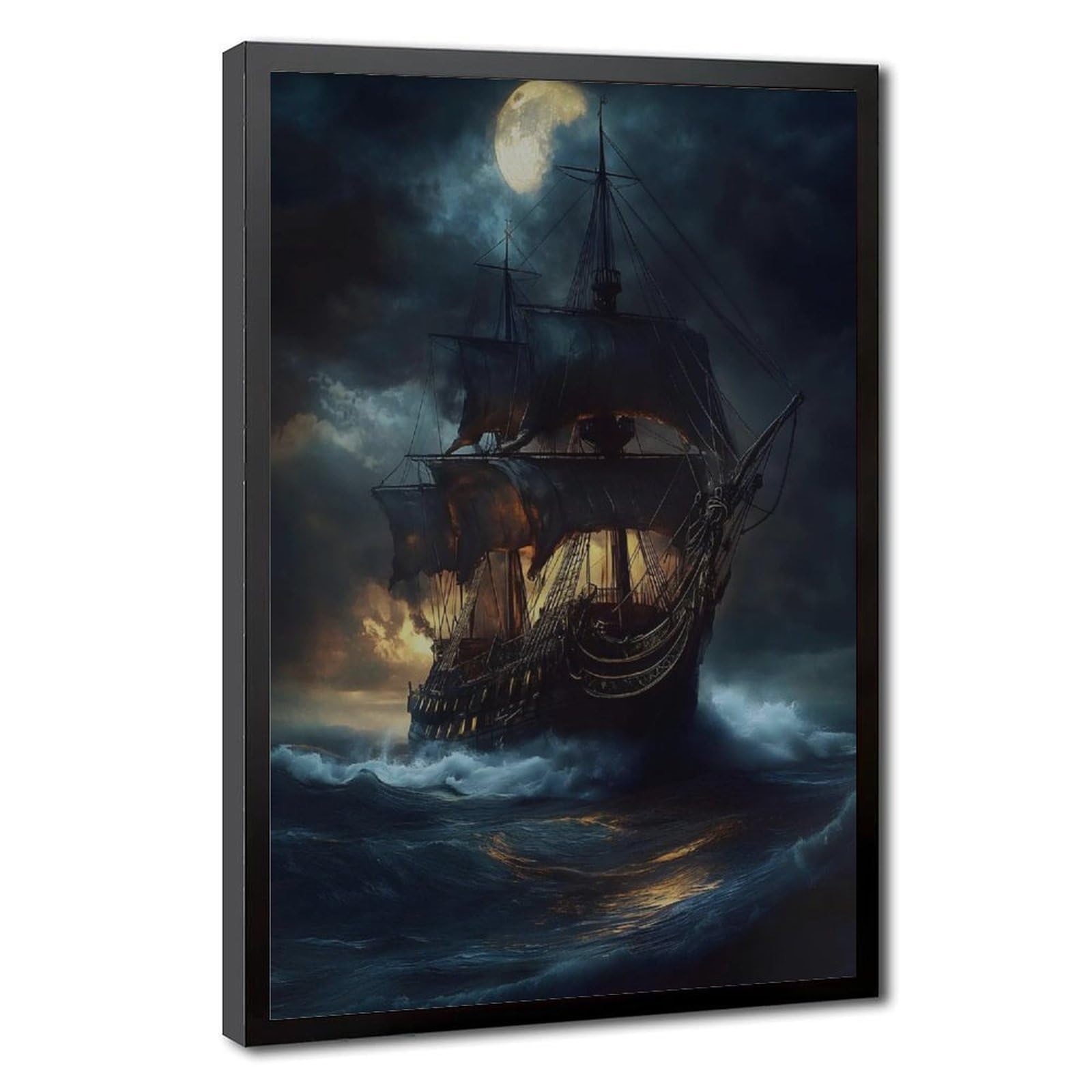 Bareronor Pirate Ship Poster Canvas Poster Bedroom Decor Landscape Office Room Decor Gift 24" L X 36" W
