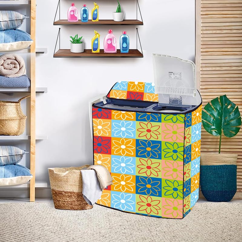 Image of PVC Printed Semi Automatic Washing Machine Cover Compatible For Samsung, Lg, Whirlpool 6Kg, 6.2Kg, 6.5Kg, 7Kg, 7.2Kg, 7.5Kg, 8kg, 8.5kg | Waterproof & Dustproof Cover, Multi Flower.