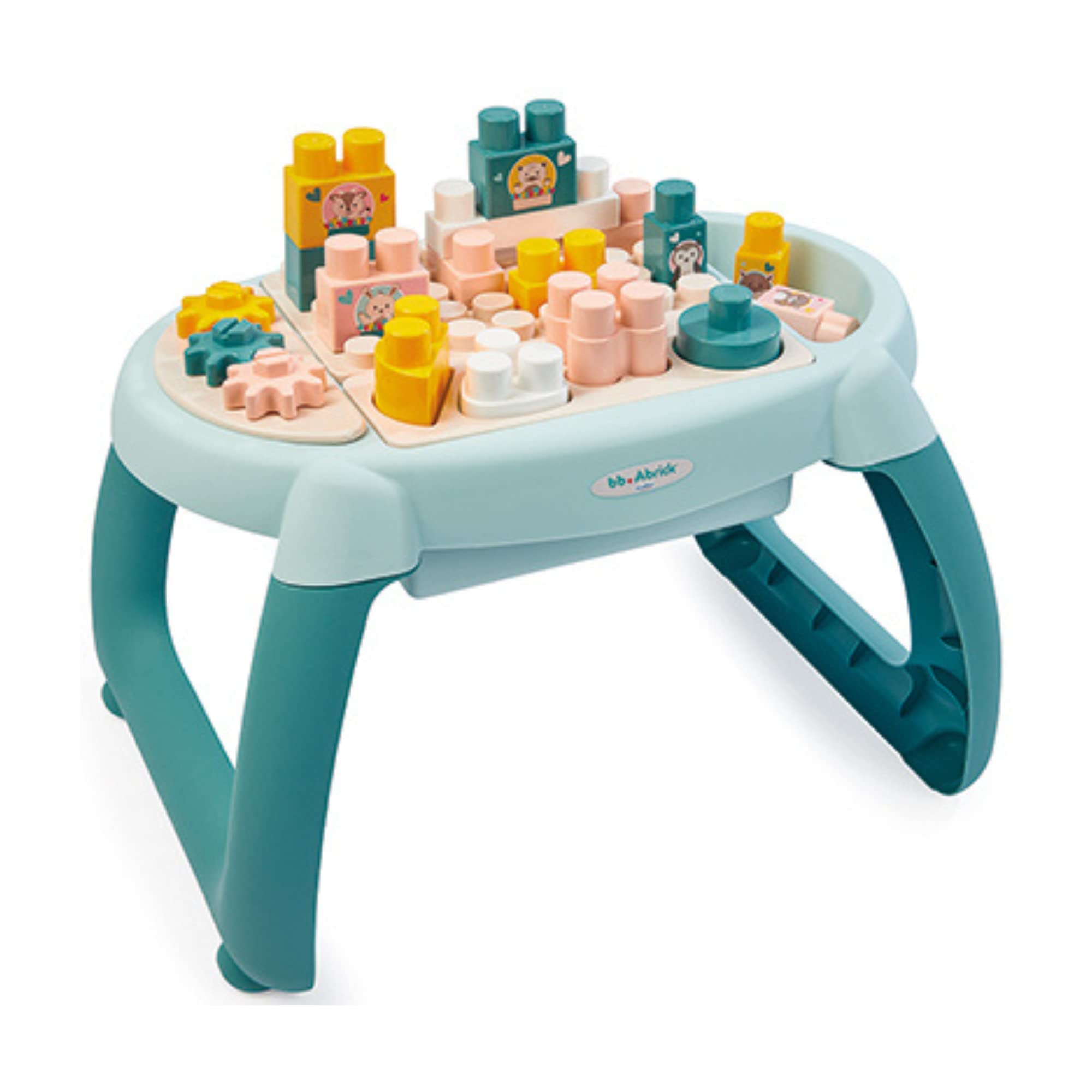 Ecoiffier- Mesa Infantil de Actividades, 22 Piezas de Construcción, Colores Pastel, Espacios de Almacenamiento, A partir de 12 meses (7600007917)