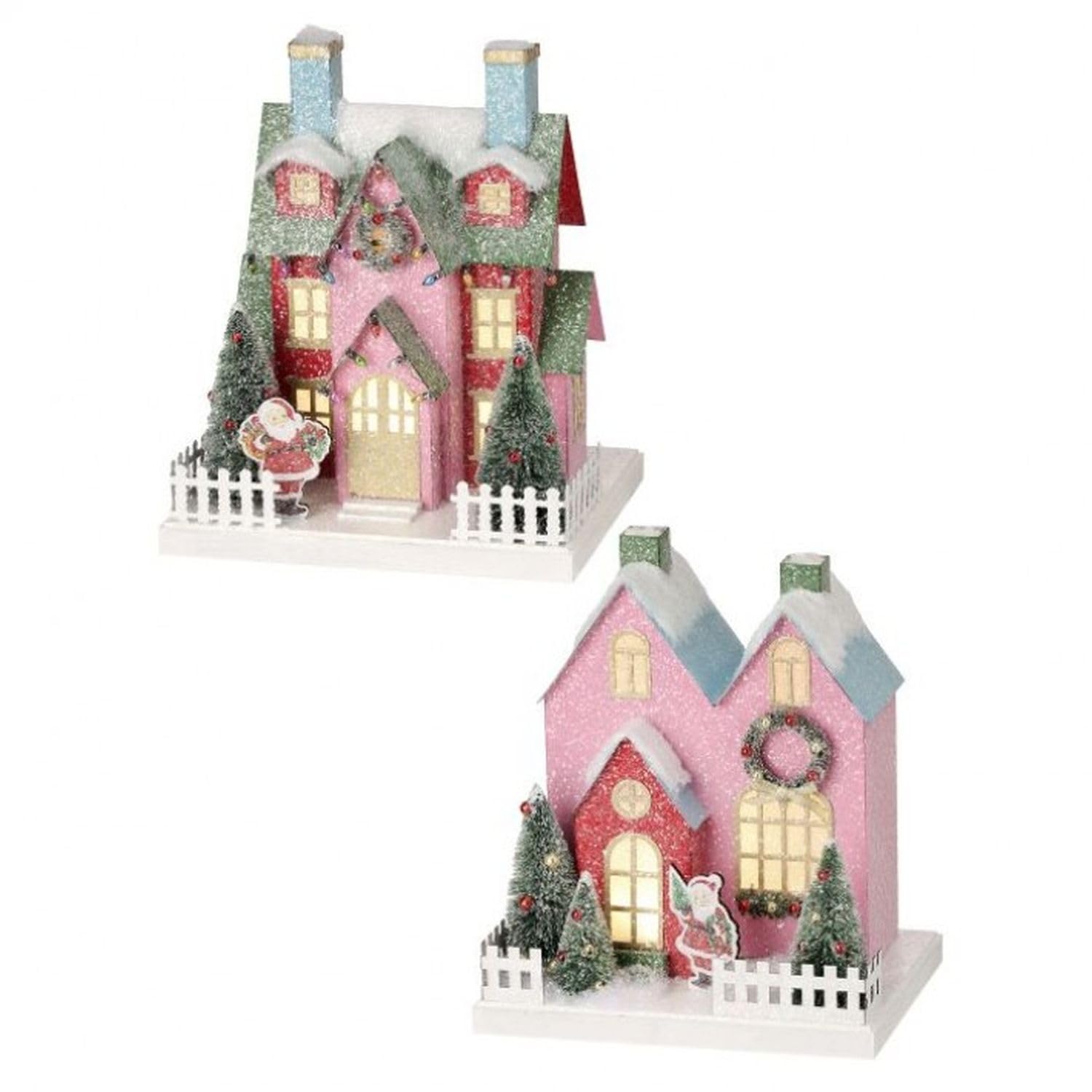 Casa de pueblo de cartón iluminada para maquetas navideñas sin cables con temporizador Regency