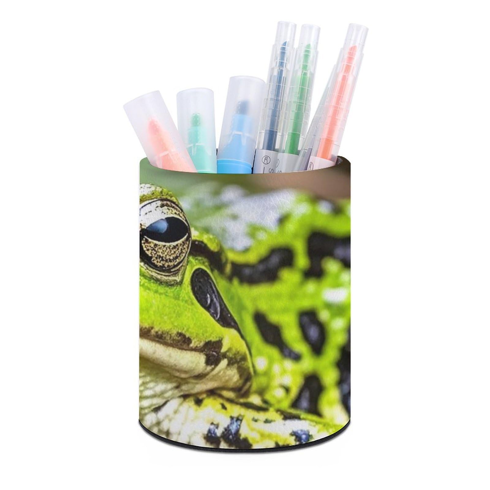 FekiLoot PU Leather Round Pen Holder Frog Pencil Holder Desk Organizer Pen Organizer Pen Cup Pencil Cup Caddy Desktop Stationery Organizers for Office Home Supplies
