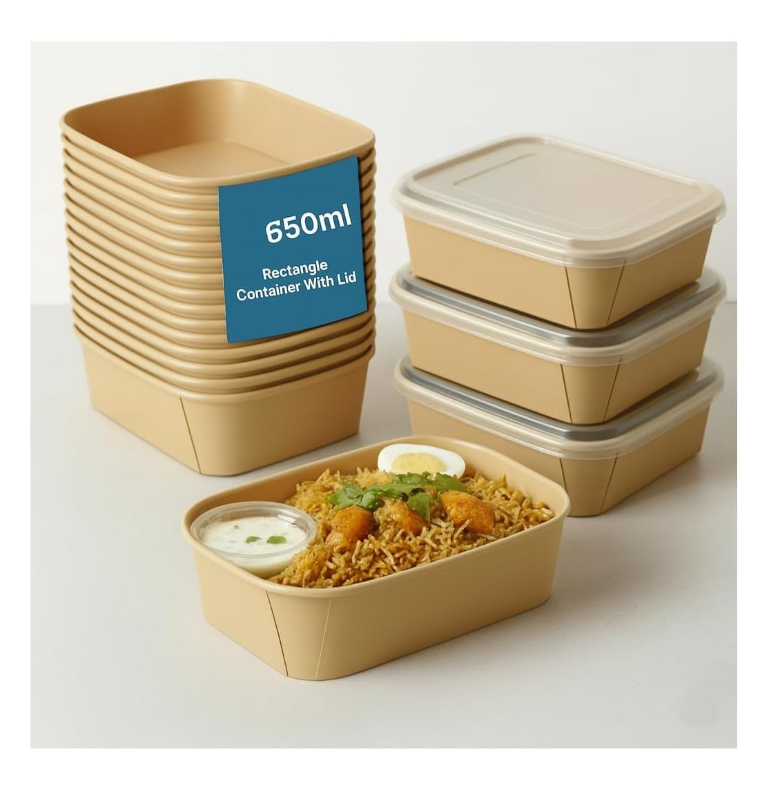 Amit Marketing Disposable Food Containers with Lids | 650 ml Rectangular Meal Prep & Takeout Boxes | Microwavable, Leak-Proof, Eco-Friendly Food Storage & Packing Box for Kitchen (Pack of 10)