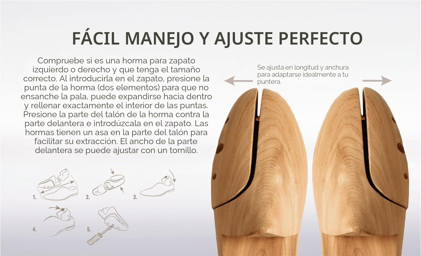 Coccine - Horma para zapatos de madera de cedro, extrafuerte, protección contra torceduras, tensor de madera para todos los zapatos, con muelles ajustables, 43-44