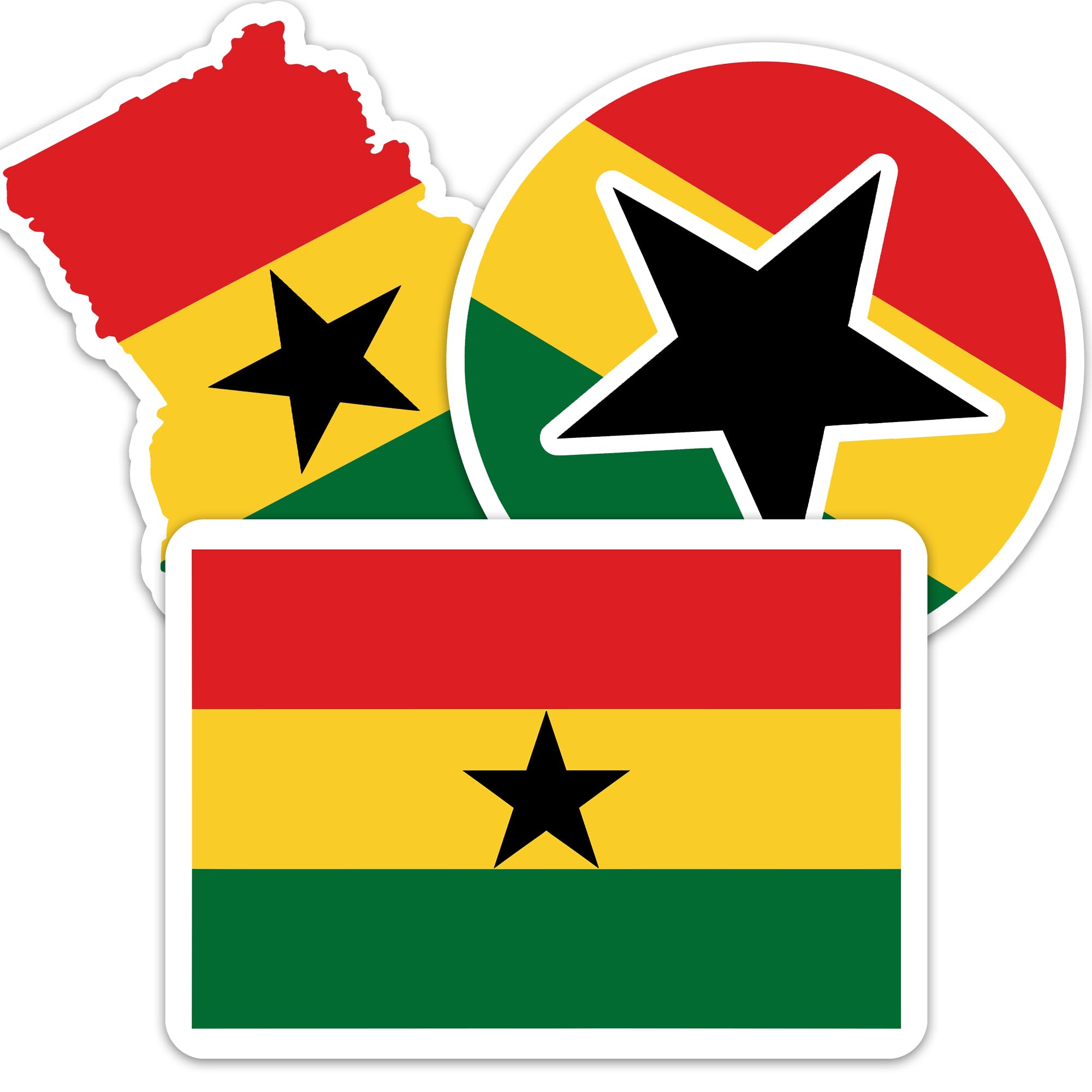 [3PCS] Ghana Flag Sticker for Laptop, Water Bottle, Car, Featuring Map &