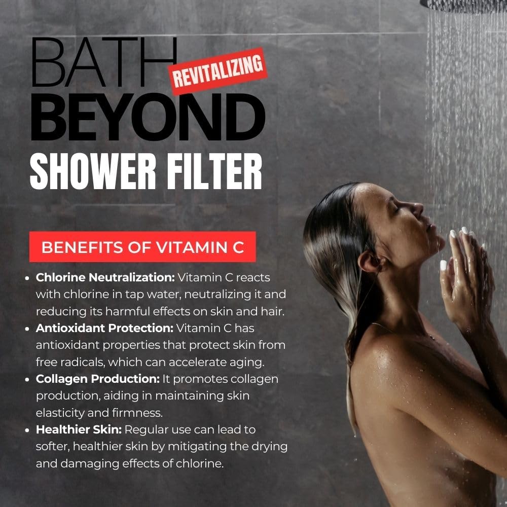 BathBeyond Shower Filter Head 2-in-1 Vitamin C 15 Stage High Output Water Filter With Cartridge For Hard Water - Removes Chlorine Fluoride And Improves The Condition Of Your Skin, Hair (Bron