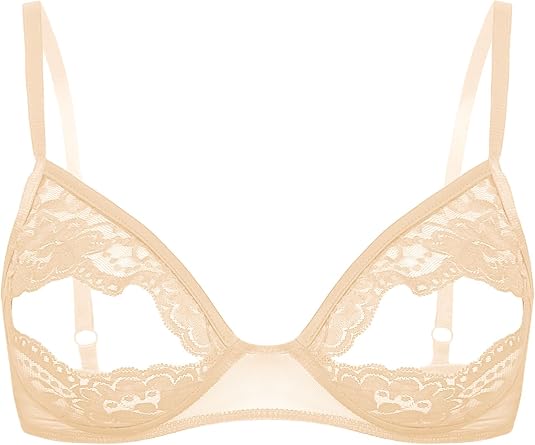 renvena Women Lace Floral Portrait Open Tip Bra Wire-Free Unlined Push-up Triangle Bralette Top Nightwear