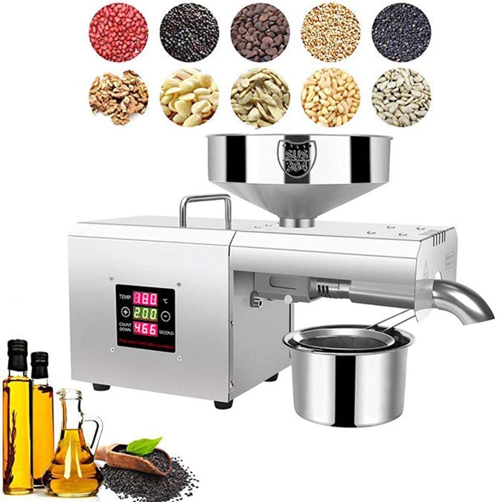 Aserzenith 1 610W Automatic Oil Press Machine Electric Cold/Hot Expeller Oil Extractor With Lcd Digital Display Intelligent Temperature Control Stainless Steel For Peanut Canola Sesame