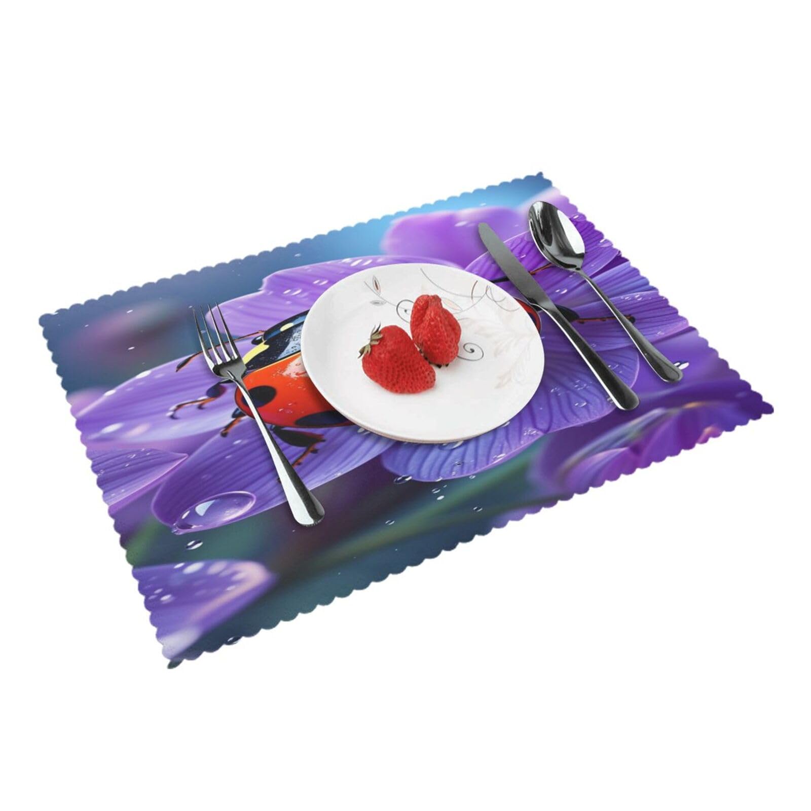 Ladybug On Purple Flower Placemats Set of 4 Print Table Mats Place Mats Table Decor for Kitchen Dining 12X18 in