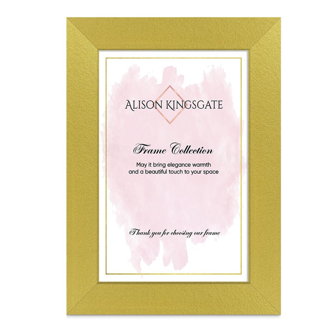 Alison Kingsgate Gold A5 Photo Frame - Engineered Wood Picture Frame With Shatter Perspex Front – Ideal For Certificates & Artwork - Wall Hanging Or Tabletop