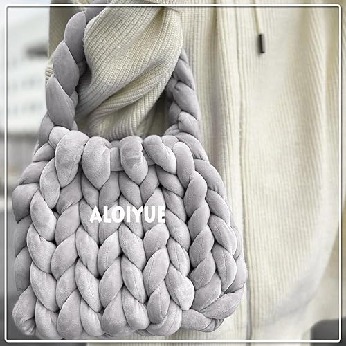 Miniatura 3 de Aloiyue Hilo de punto grueso, tubo de algodón grande de terciopelo grueso de 17.6 onzas, relleno gigante hinchado para manta tejida hecha a mano,