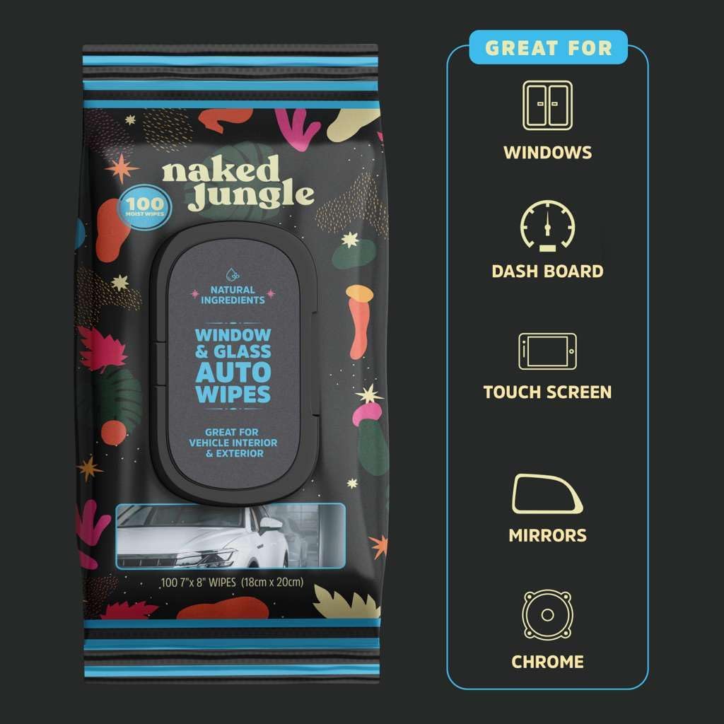 Naked Jungle Window & Glass Auto Wipes – Streak-Free Car Glass Cleaner Wipes, Ammonia-Free, Safe for Tinted Windows & Mirrors, 100 Count (7" x 8") image 3