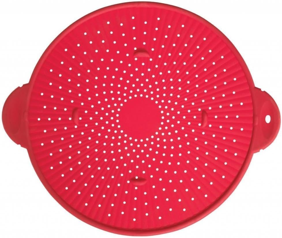 Silicone Splatter Guard Skillet Pot Pan Cover Strainer Trivet Round 11" Red