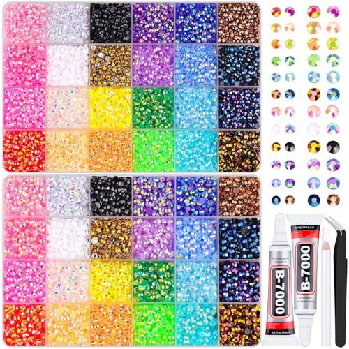 Image of 2 Boxes Jelly Rhinestones for Bedazzling, 19200Pcs 4mm & 5mm Multicolor Flatback Resin Gems for Crafting, Bedazzler Kit with 2Pcs 10ml B7000 Jewelry Glue for DIY Crafts Book Fabric Decor Nail Art